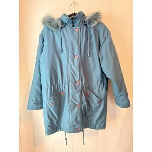 Vintage Hunt Club Anorak Parka W/ Fox Fur Trim Green Mens Small Long Insulated